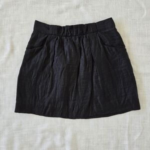 J.Crew Mini Skirt Size 0 XS Solid Black Linen Blend Pockets A-line